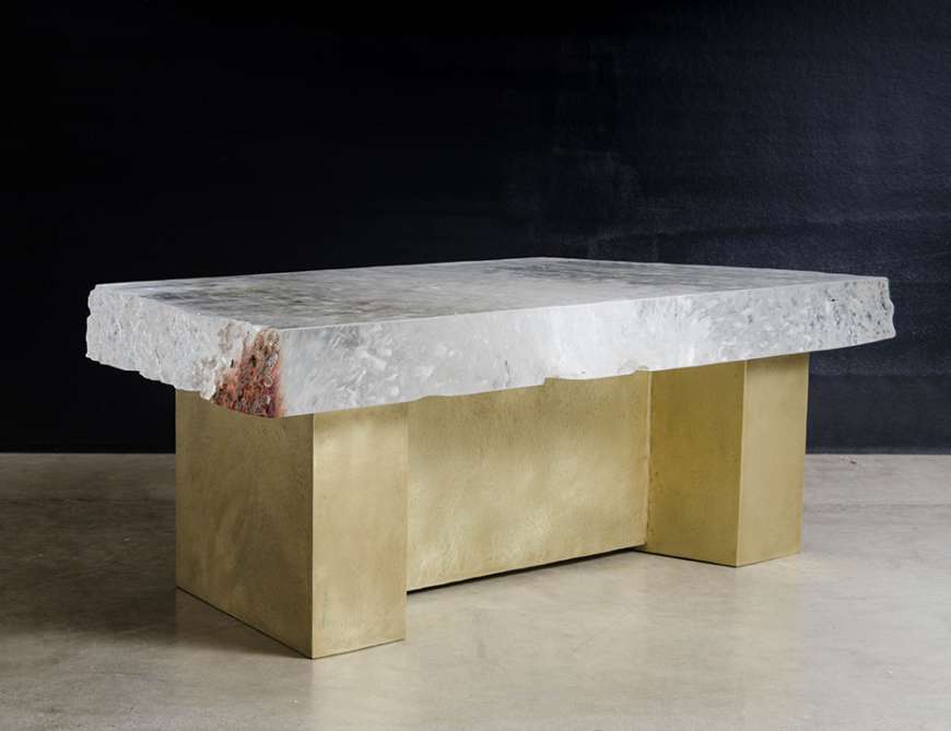 Picture of BRASS TABLE BASE W/ CRYSTAL ICE EDGE TOP