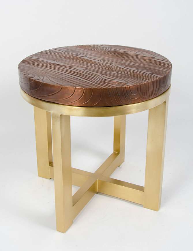 Picture of COPPER WOODGRAIN TOP WITH BRASS BASE SIDE TABLE