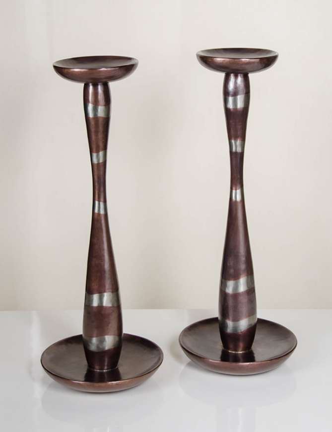 Picture of SERPENTINE COPPER AND WHITE BRONZE CANDLESTAND