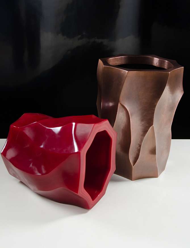 Picture of BAMBOO SHAVEN VASE - RASPBERRY