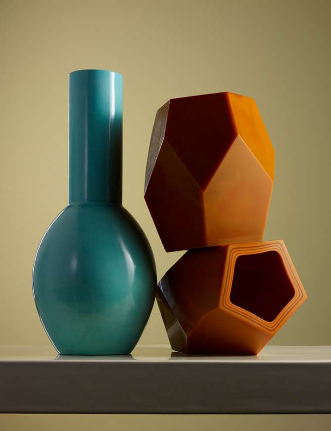 Picture of FACET VASE PERSIMMON AND OLIVE VASE TURQUOISE 